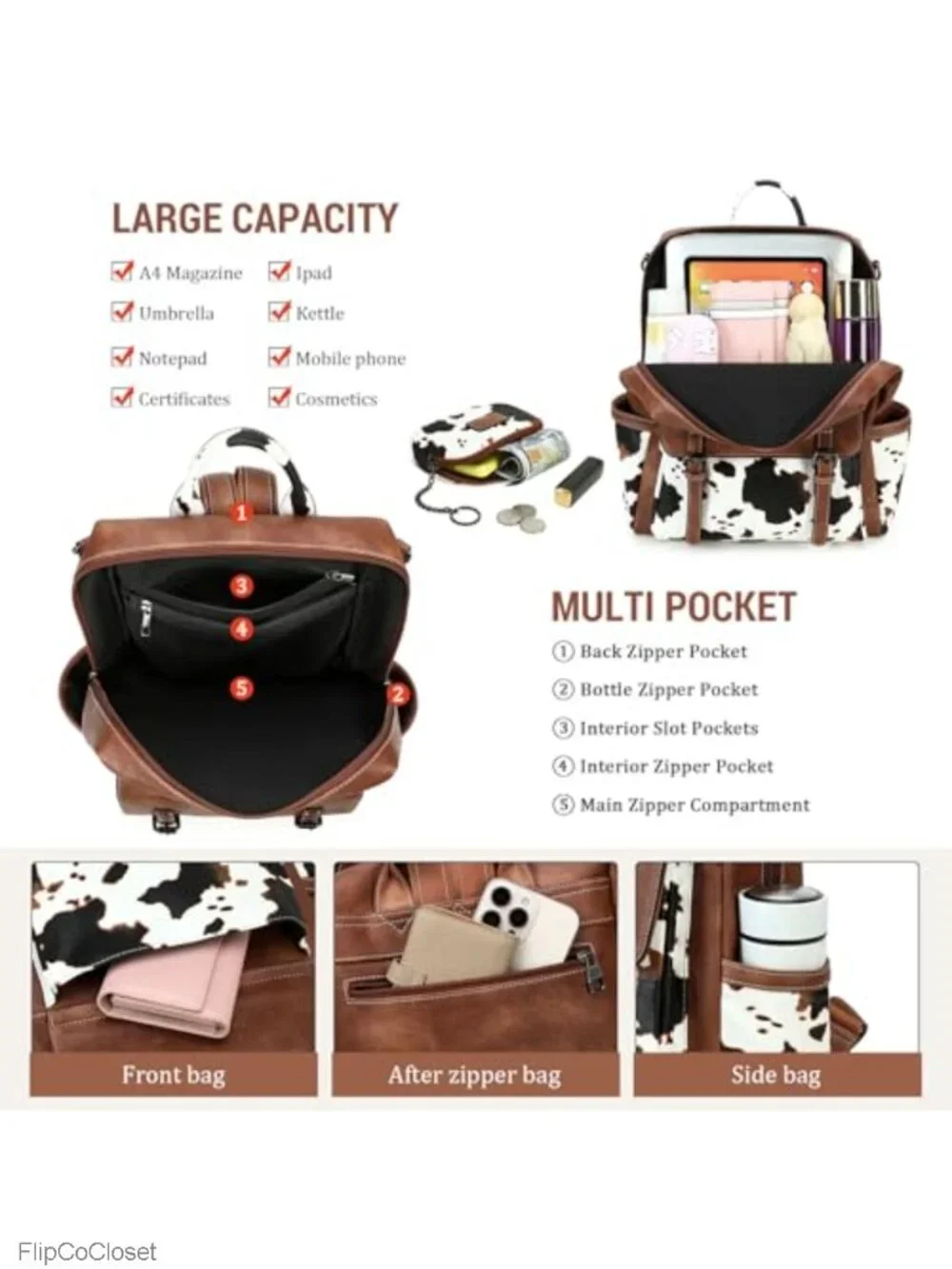PU Leather Backpack Purse for Women Fashion Work Travel Handbags